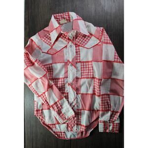 True VTG Western Art boys long sleeve pearl snap red whit gingham 10 pearly